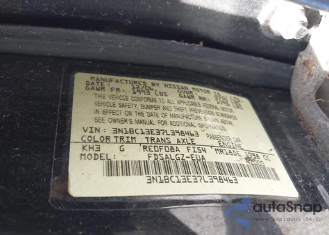 2007 Nissan Versa 1.8Sl из США, поврежденный, VIN 3N1BC13E37L398463